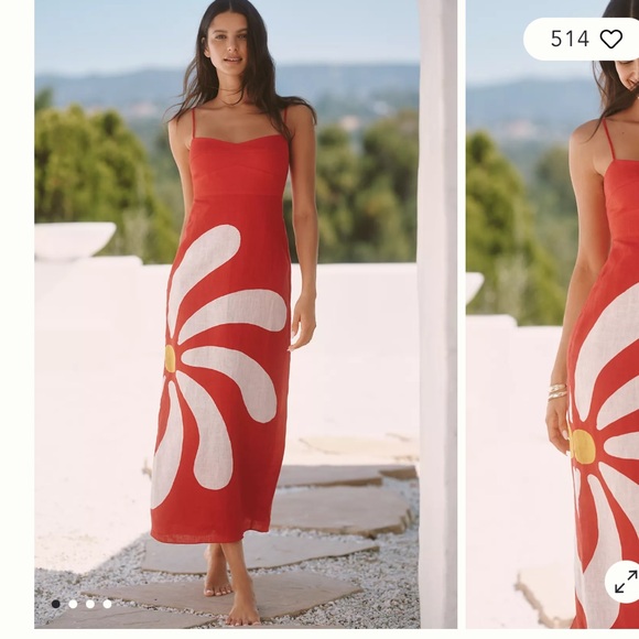 Cala De La Cruz Dresses & Skirts - Cala de la Cruz Paloma Linen Midi Dress Red Floral Size Small NWT